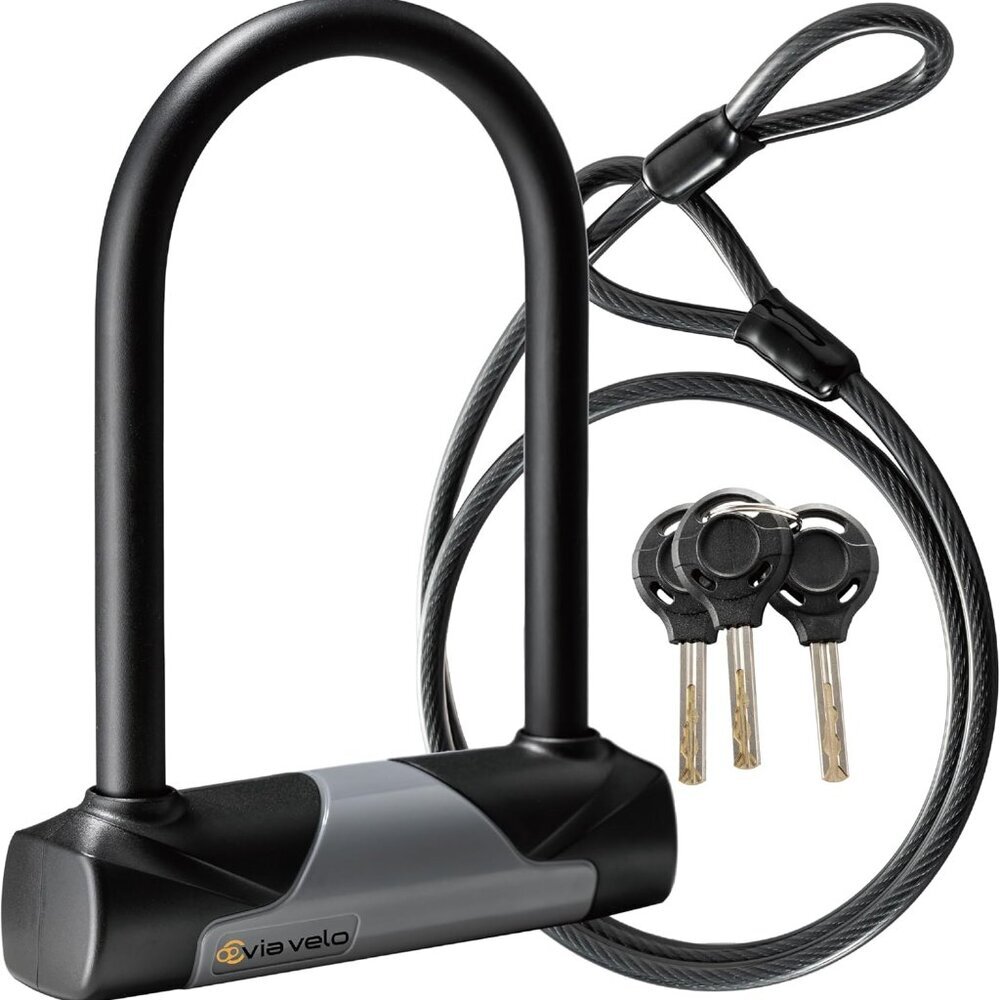Bike U-Lock with Cable, Heavy Duty Anti-Theft Bicycle U Locks with 8mm Braided S